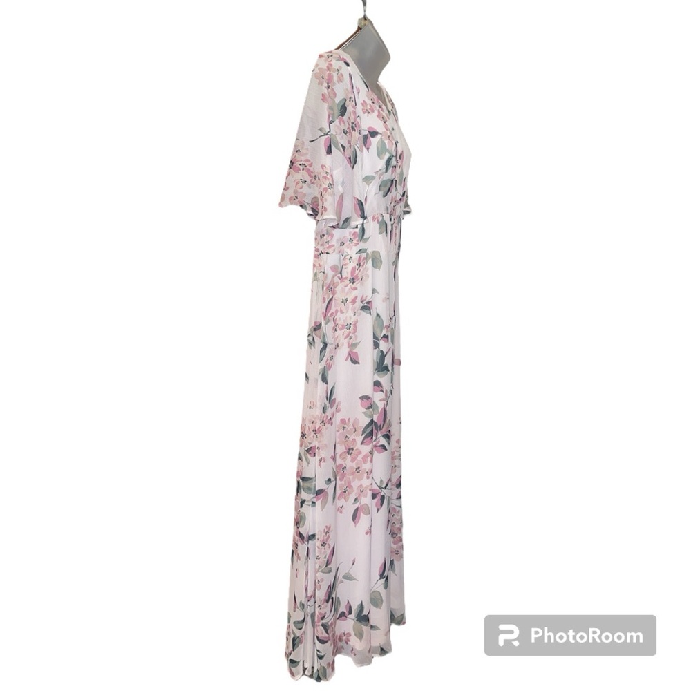 Calvin Klein Women’s Pink Floral Caplet Flutter Sleeves Maxi Chiffon Dress Sz 12 - Picture 4 of 12
